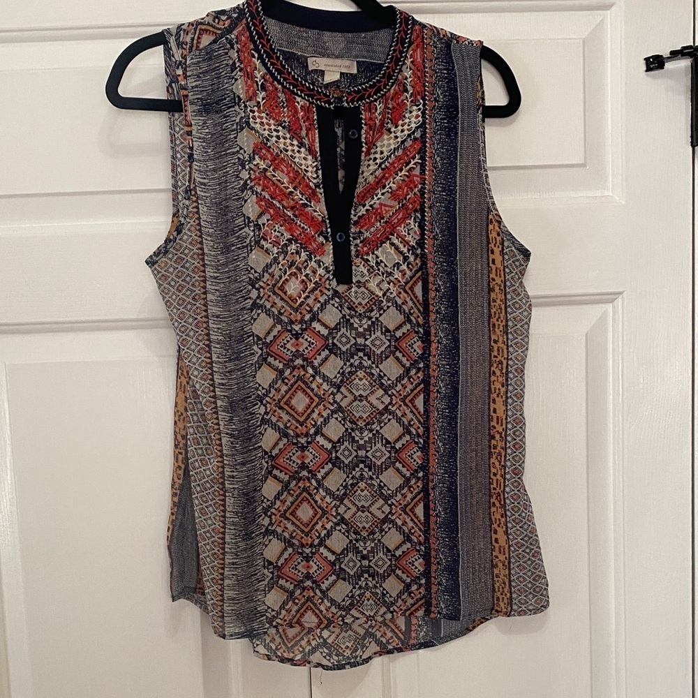 Dress Barn Red and Blue Geometric Sleeveless Blouse